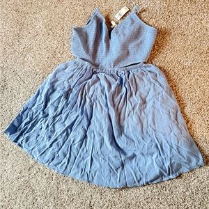NWT Aerie Monaco Blue Smocked Cut Put Mini Dress Sz Medium
